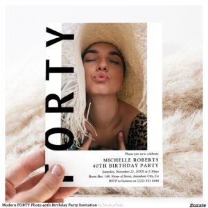 Modern FORTY Photo 40th Birthday Party Invitation