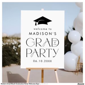 Modern Grad Black Graduation Party Welcome Sign
