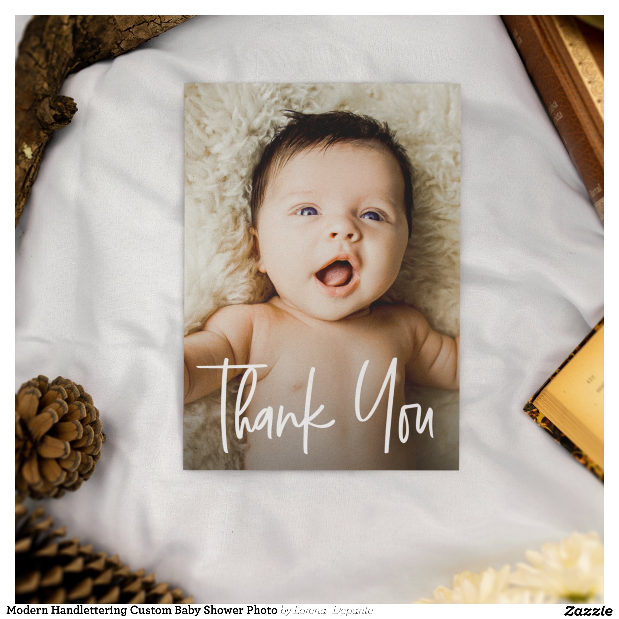 Modern Handlettering Custom Baby Shower Photo Thank You Card