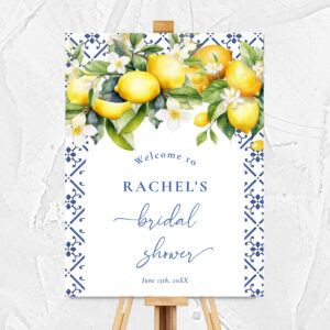 Modern Mediterranean Lemon Bridal Shower Welcome Foam Board