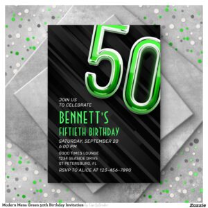 Modern Mens Green 50th Birthday Invitation