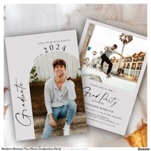 Modern Minimal Two Photo Graduation Party   Invitation