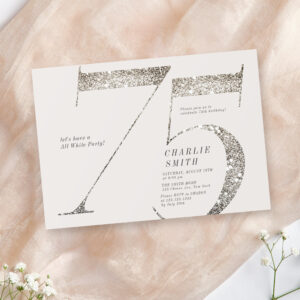 Modern minimalist all white party 75th birthday  invitation