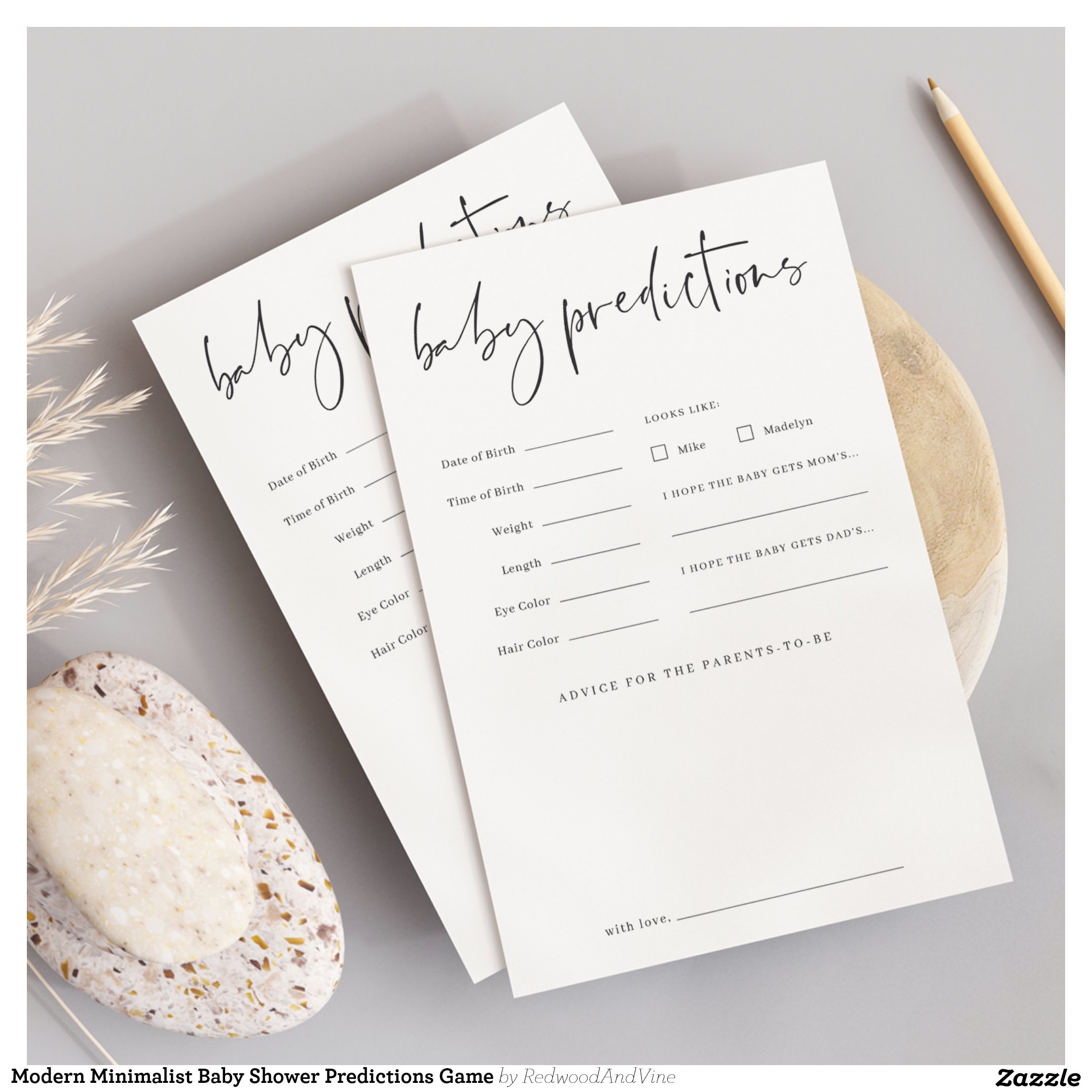 Modern Minimalist Baby Shower Predictions Game Flyer