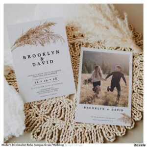 Modern Minimalist Boho Pampas Grass Wedding  Invitation