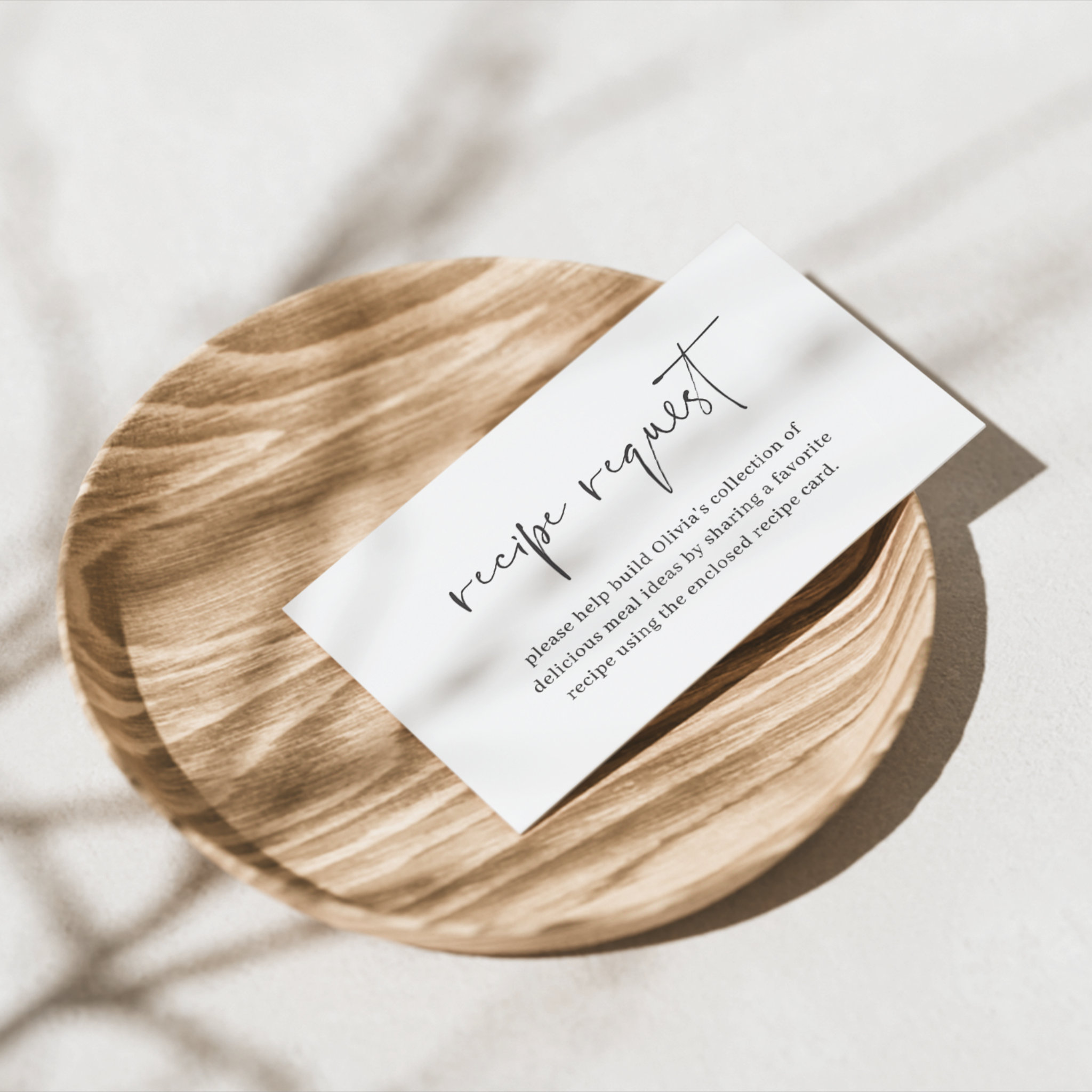 Modern Minimalist Bridal Shower Recipe Request Enclosure Card