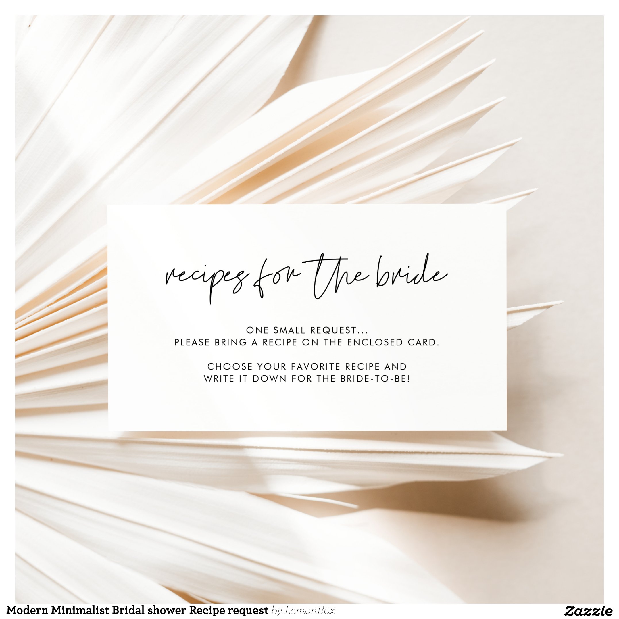 Modern Minimalist Bridal shower Recipe request Enclosure Card