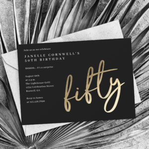 Modern Minimalist Gold Type 50th Birthday Invitation