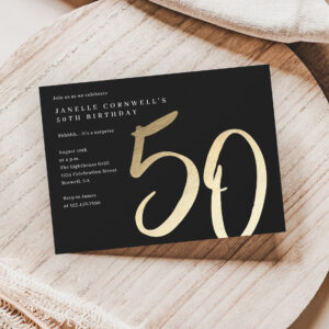 Modern Minimalist Gold Type 50th Birthday Invitation