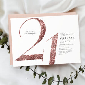 Modern minimalist rose gold glitter 21st birthday invitation