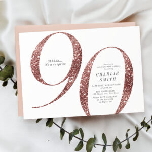 Modern minimalist rose gold glitter 90th birthday invitation