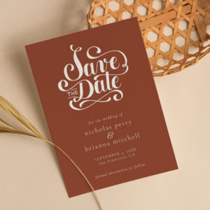 Modern Minimalist Terracotta Burnt Orange Wedding Save The Date