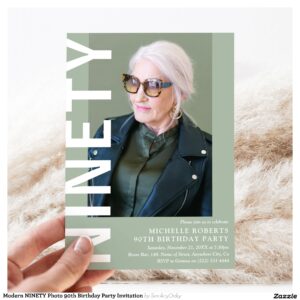 Modern NINETY Photo 90th Birthday Party Invitation