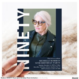 Modern NINETY Photo 90th Birthday Party Invitation