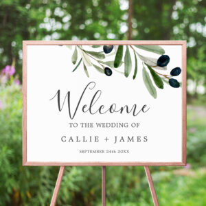 Modern Olive Branch Wedding Welcome Poster