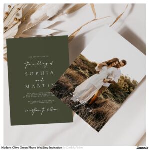 Modern Olive Green Photo Wedding Invitation