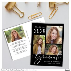 Modern Photo Black Graduation Party Invitation Postcard