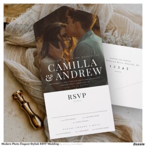 Modern Photo Elegant Stylish RSVP Wedding All In One Invitation