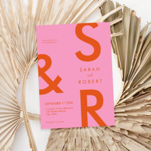 Modern Pink and Orange Monogram Wedding Invitation