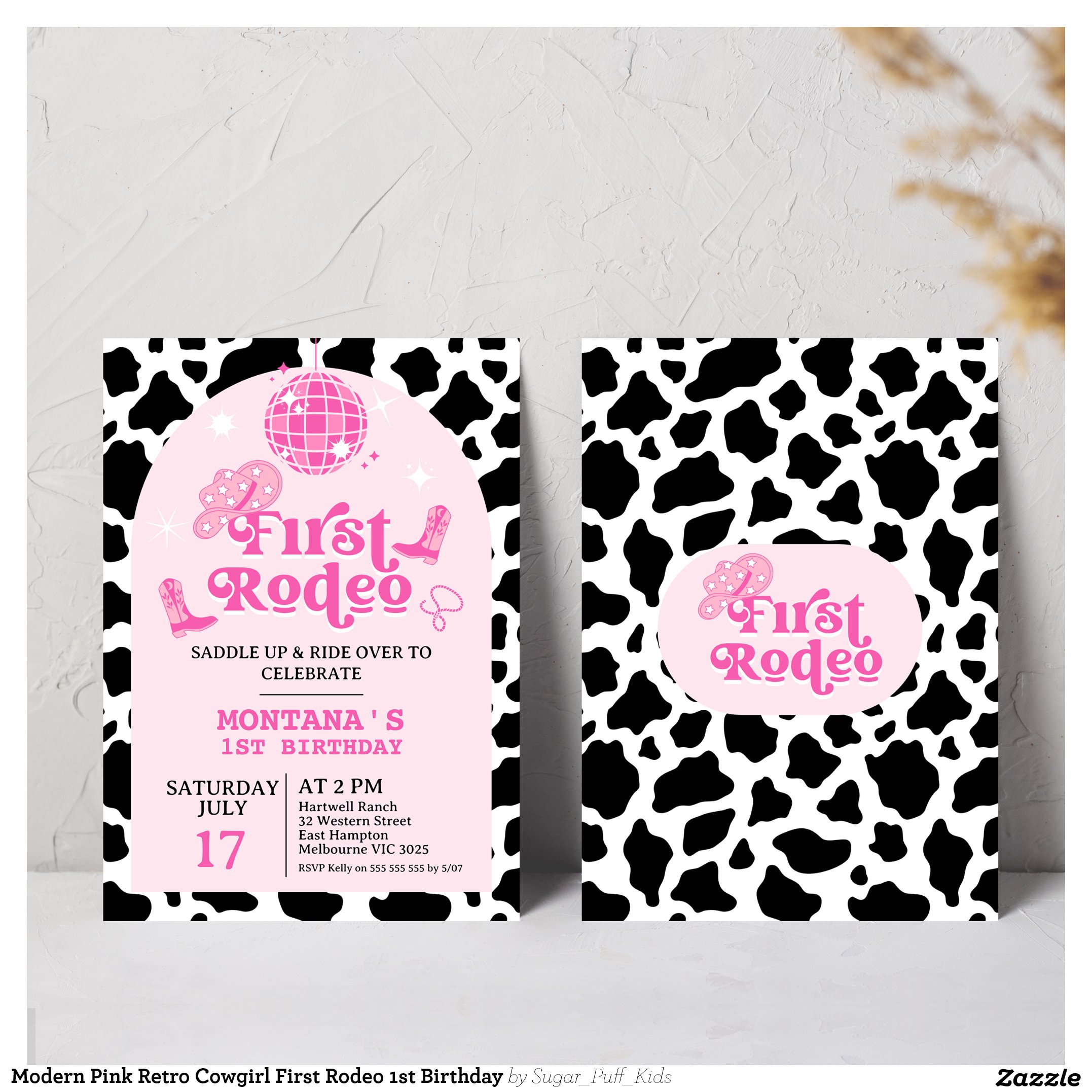 Modern Pink Retro Cowgirl First Rodeo 1st Birthday Invitation