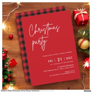 Modern Plaid Christmas Party Dinner Invitation