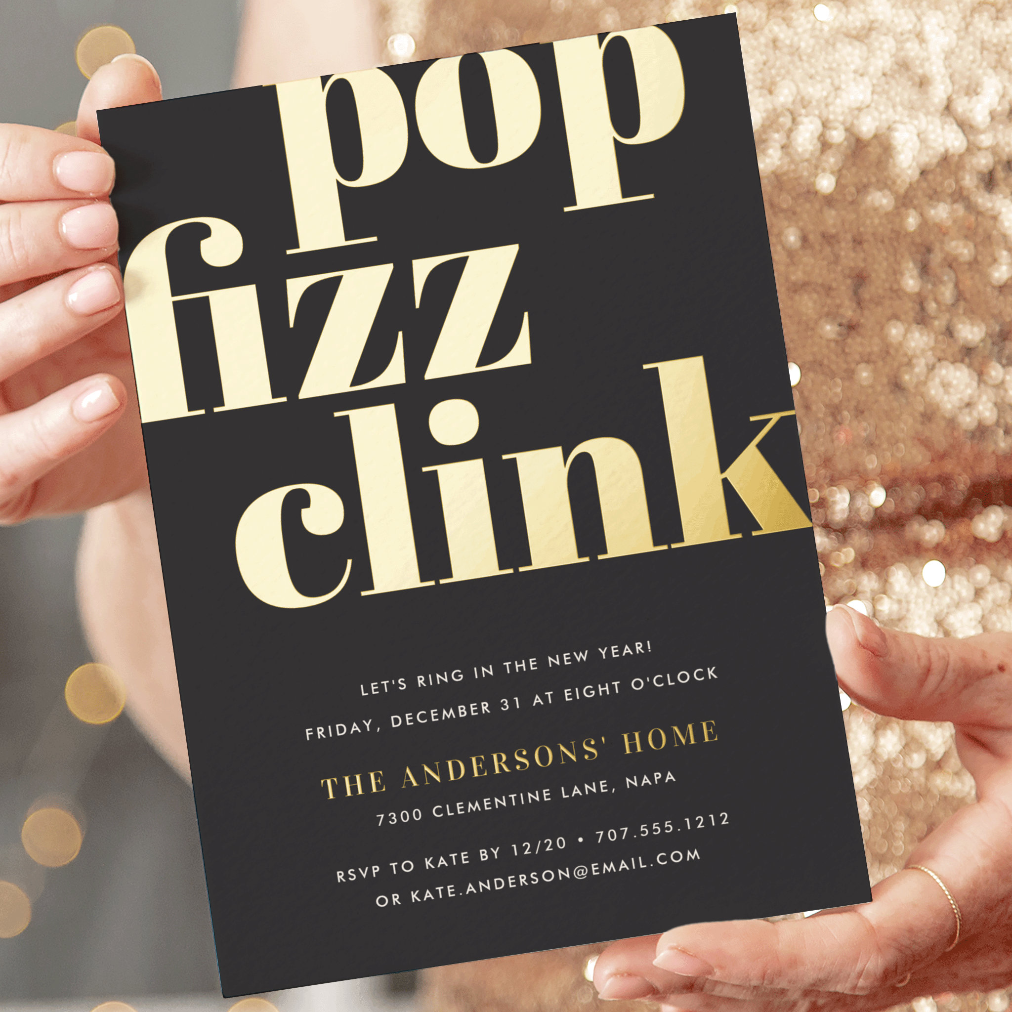 Modern Pop   New Year's Eve Party Foil Invitation
