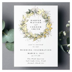 Modern Real Gold Eucalyptus Wreath Wedding Foil Invitation