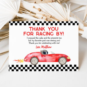 Modern Red Race Car Birthday Thank You Card
