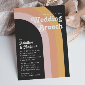 Modern Retro 70's Rainbow Dark Wedding Brunch Invi Invitation