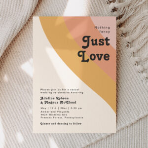 Modern Retro 70's Rainbow Just Love Wedding Invitation