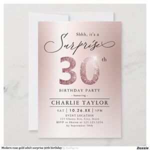 Modern rose gold adult surprise 30th birthday invitation