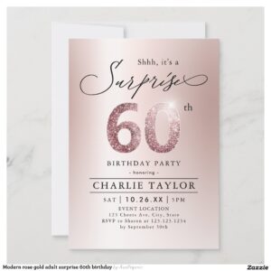 Modern rose gold adult surprise 60th birthday invitation