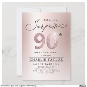 Modern rose gold adult surprise 90th birthday invitation
