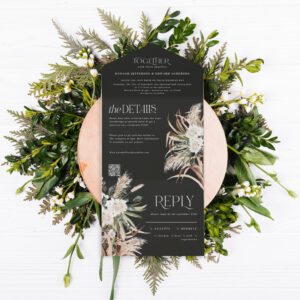 modern rustic pampas eucalyptus wedding QR code Al All In One Invitation
