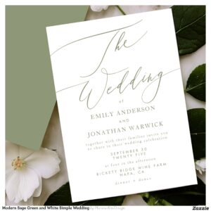 Modern Sage Green and White Simple Wedding Invitation