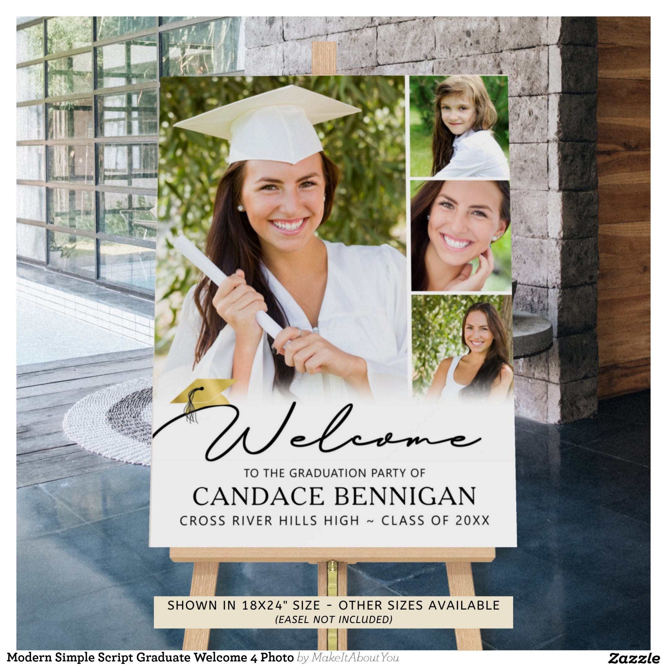 Modern Simple Script Graduate Welcome 4 Photo Foam Board