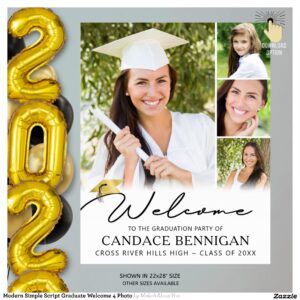 Modern Simple Script Graduate Welcome 4 Photo Poster