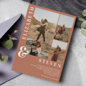 Modern terracotta ampersand 5 photo grid wedding invitation