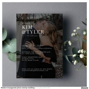 Modern transparent photo overlay wedding invitation