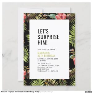 Modern Tropical Surprise Adult Birthday Party Invitation