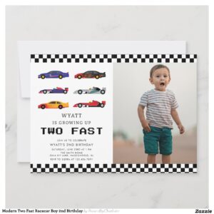 Modern Two Fast Racecar Boy 2nd Birthday Invitation
