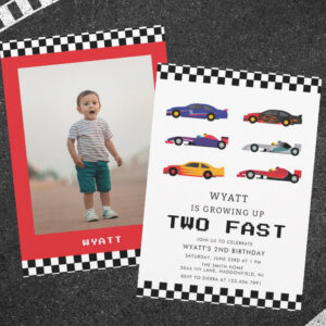 Modern Two Fast Racecar Boy 2nd Birthday Invitation