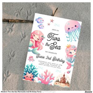 Modern Two the Sea Mermaids 2nd Birthday Party  Invitation