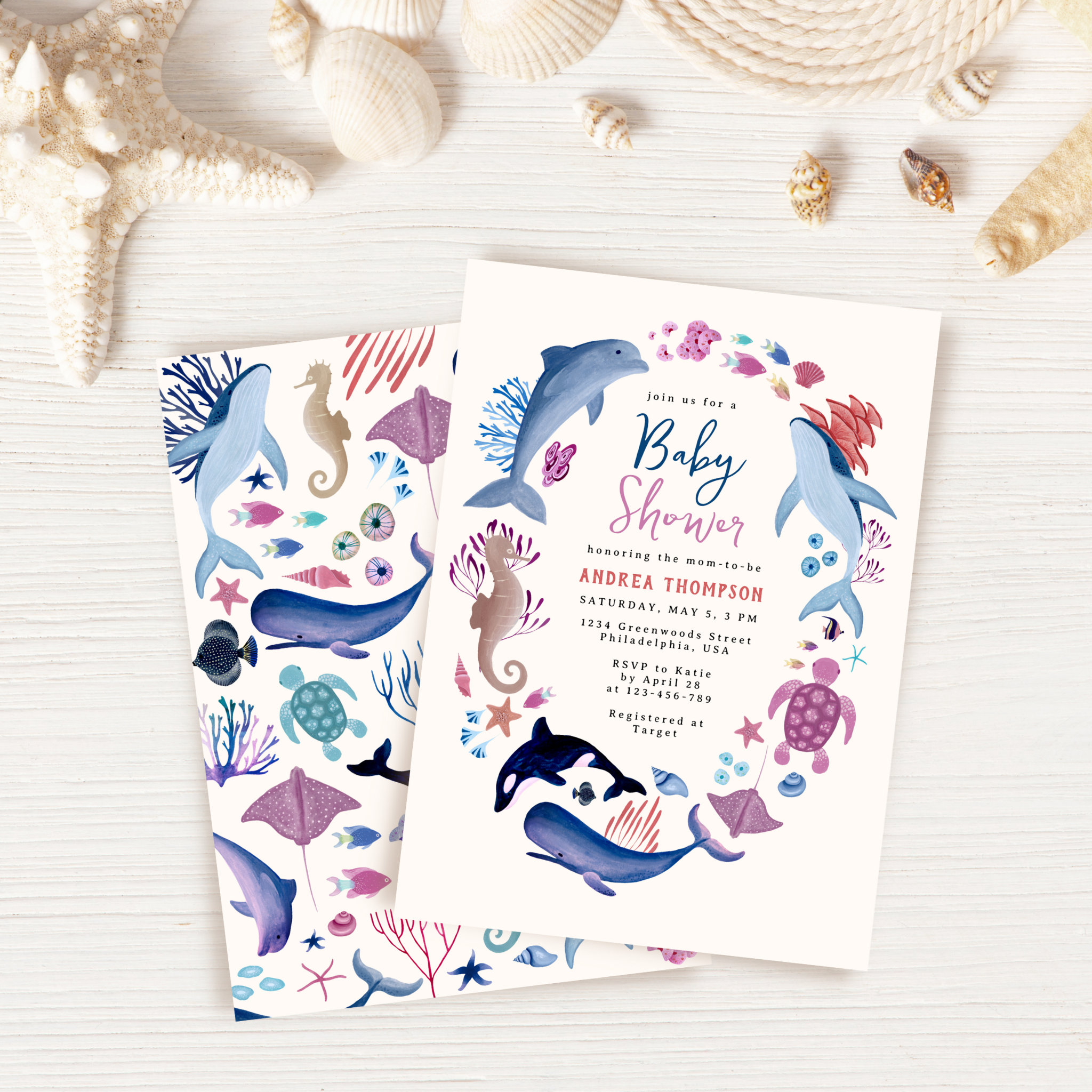 Modern Under the Sea Gender Neutral baby shower Invitation