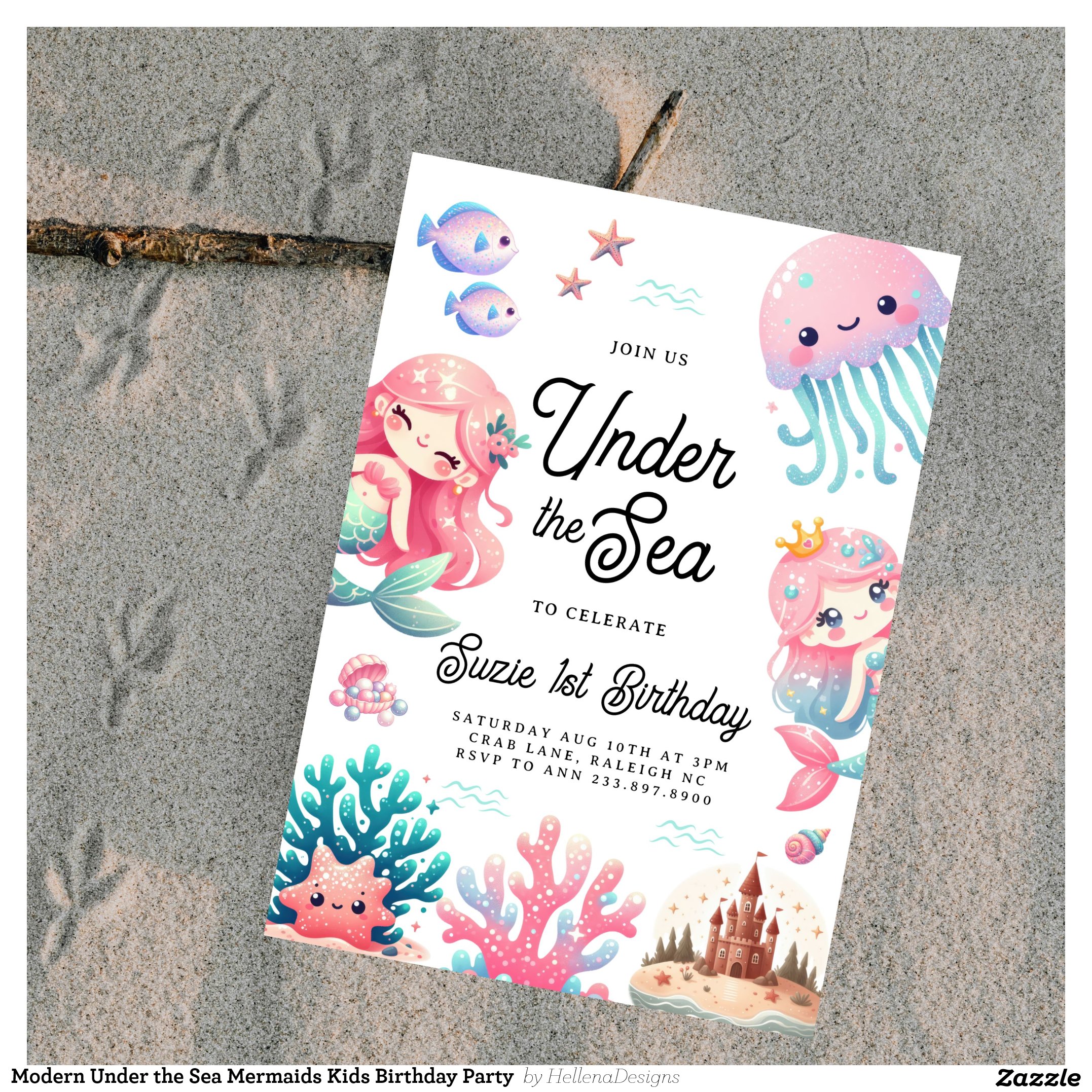 Modern Under the Sea Mermaids Kids Birthday Party  Invitation
