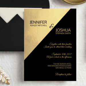 Modern Unique Elegant Black Faux Gold Foil Wedding Invitation