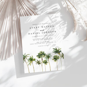 Modern Watercolor Palm Tree Photo Wedding Invitation