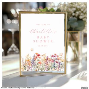 Modern, wildflower Baby Shower Welcome Poster