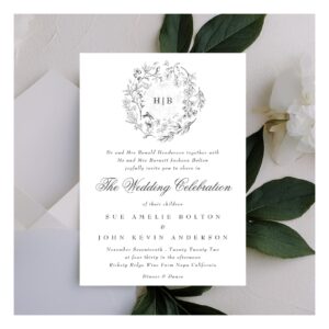 Monogram Classic Botanical Florals Wedding Invitation