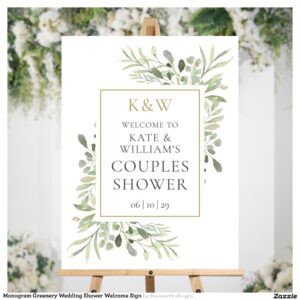 Monogram Greenery Wedding Shower Welcome Sign